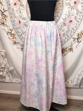 Vintage 90s Pastel Floral Midi Skirt | Romantic Cottagecore Elastic Waist